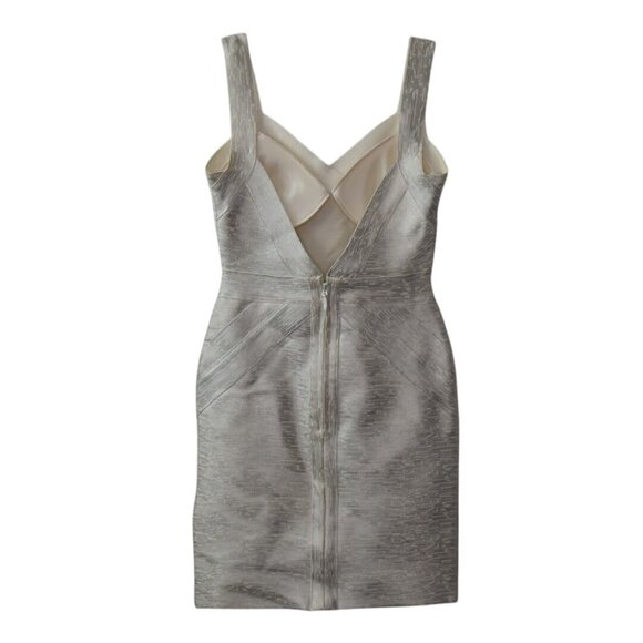 Terani Couture Dress Metallic Silver Bandage Style Cocktail Dress V-Neck Size 2 - Picture 3 of 7